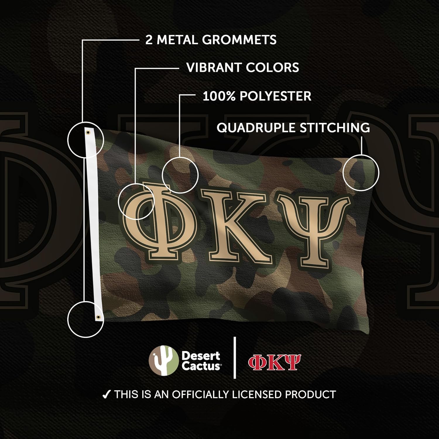 Desert Cactus Phi Kappa Psi Flag Phi Psi Camo letter Fraternity Banner 3x5 feet Sign Decor (Flag - Camo)