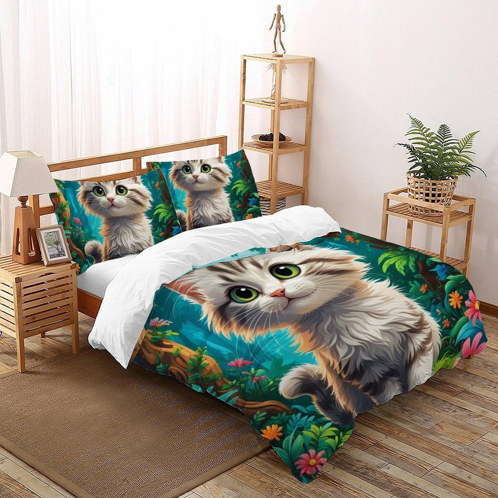 Housse de couette double Animaux Land 200x200cm avec taies d'oreiller