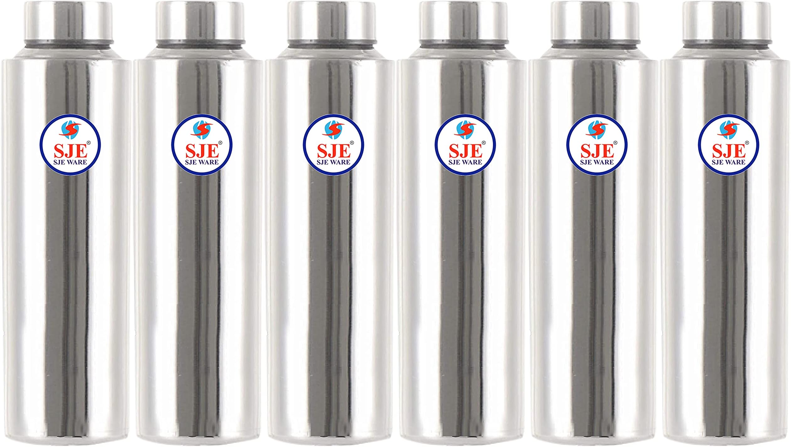 Sjeware Stainless Steel Water Bottle 1000Ml Silver Bottles (Straight Pattern ) (Pack Of 06) Set Of 6 Combo Set Of 06 1000Ml Single Layer Water Bottle For Leak-Proof Steel Fridge Bottle Water