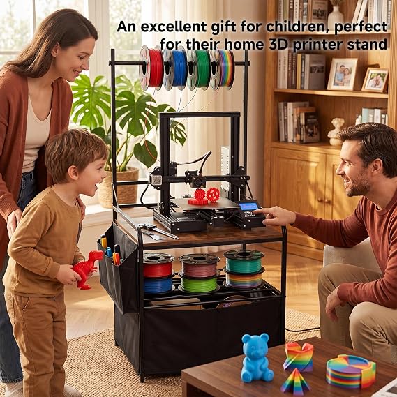 3D Printer Table, 3D Printer Stand Filament Storage Rack, Dustproof, Suitable for All Types of 3D Printer and 3D Printer Filament, Heavy Duty Printer Cart | 高耐久 300ポンド 3Dプリンターテーブル キャスター&調節可能な脚付き ワークショップ ガレージ オフィス スタジオ用 ラスティックブラウン