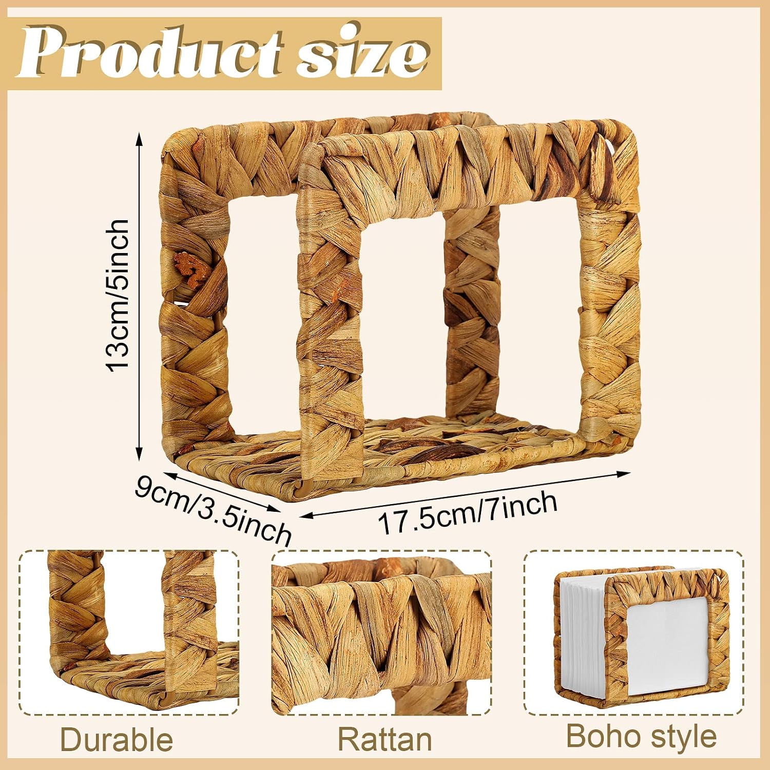Glenmal Rattan Napkin Dispenser - Freestanding Water Hyacinth Napkin Holder - French Country Vintage Towel Organizer - Boho Kitchen Picnic Decoration