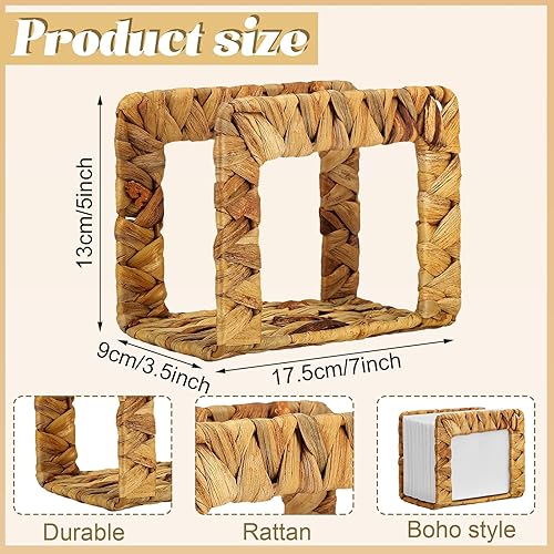 Miniatura 3 de Glenmal Servilletero de ratán para mesa de granja, servilletero independiente de jacinto de agua, dispensador de servilletas vintage de país