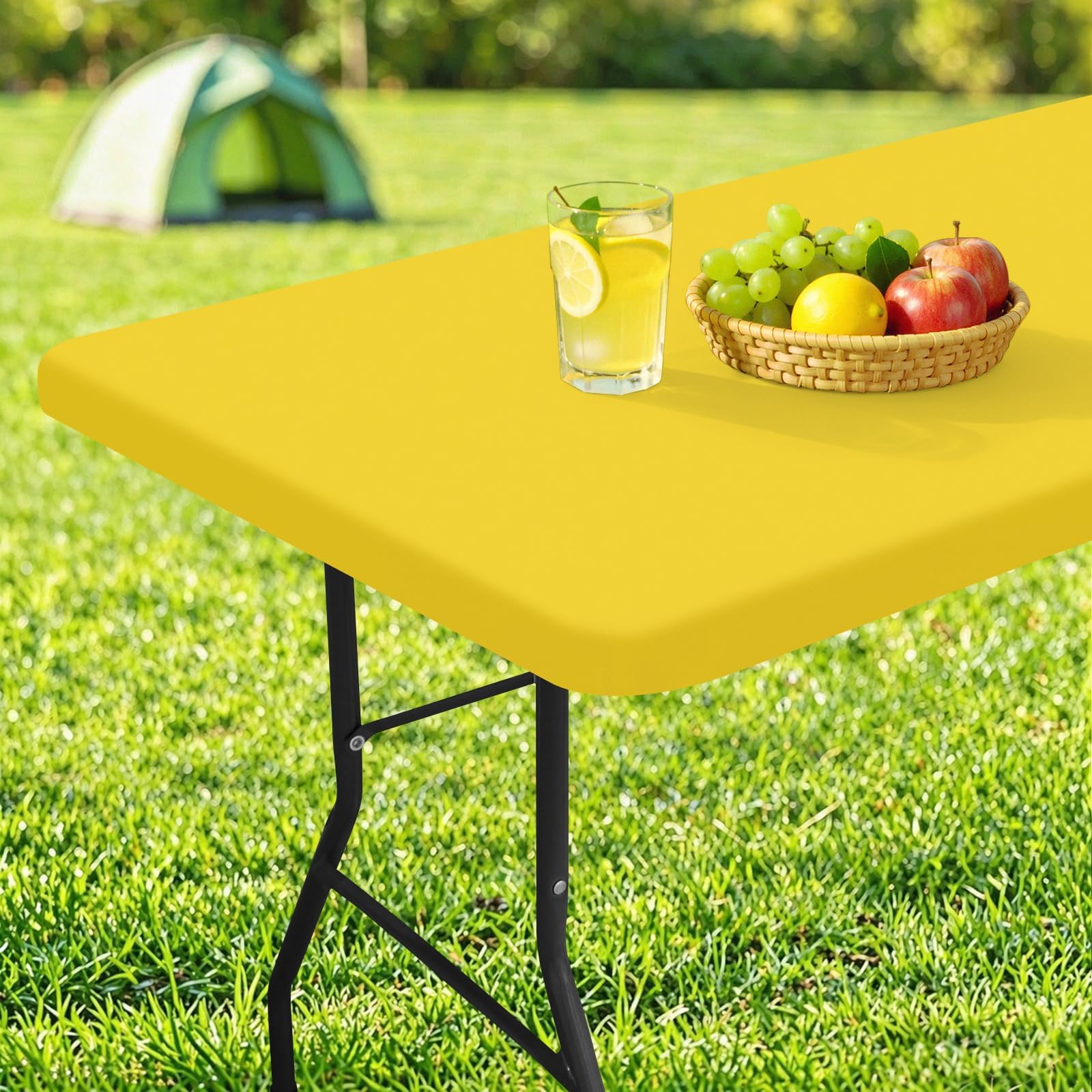 homing Rectangle Table Cloth Cover 4 Foot Yellow Elastic Fitted Tablecloth | Water-Resistant Polyester Tablecloth Fits 24" x 48" Folding Tables, Washable Table Protector for Picnic, Camping, Outdoor