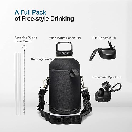 Miniatura 6 de Coolflask - Botella de agua de 64 onzas, aislada, con popote y 3 tapas, con diseño Galaxy, de acero inoxidable al vacío, mantiene las bebidas frías