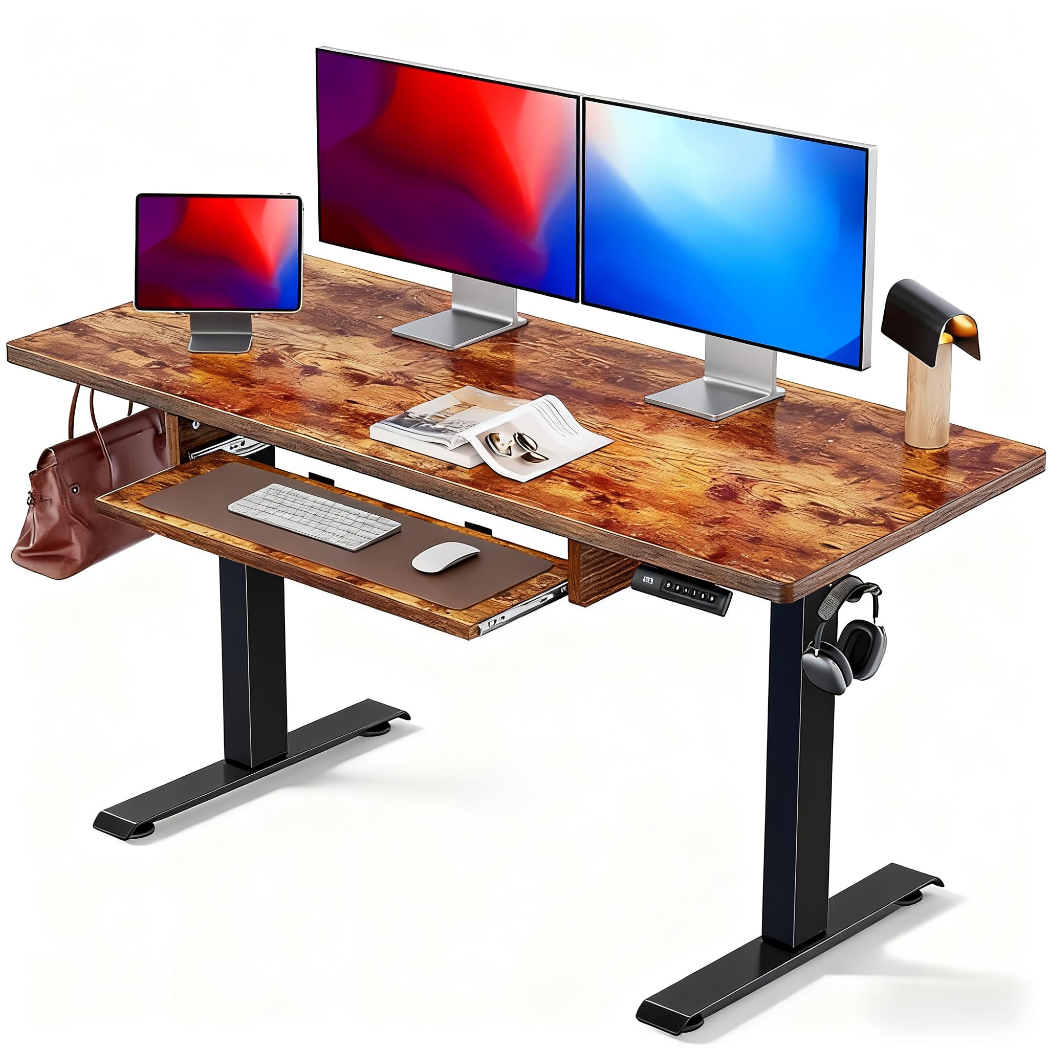 Marsail 48 x 24 inch Electric Standing Desk with Ergonomic Keyboard Tray, Adjustable Height Desk with 27.5” to 46.7” Height Range, 4 Memory Presets, Smooth and Quiet Lifting