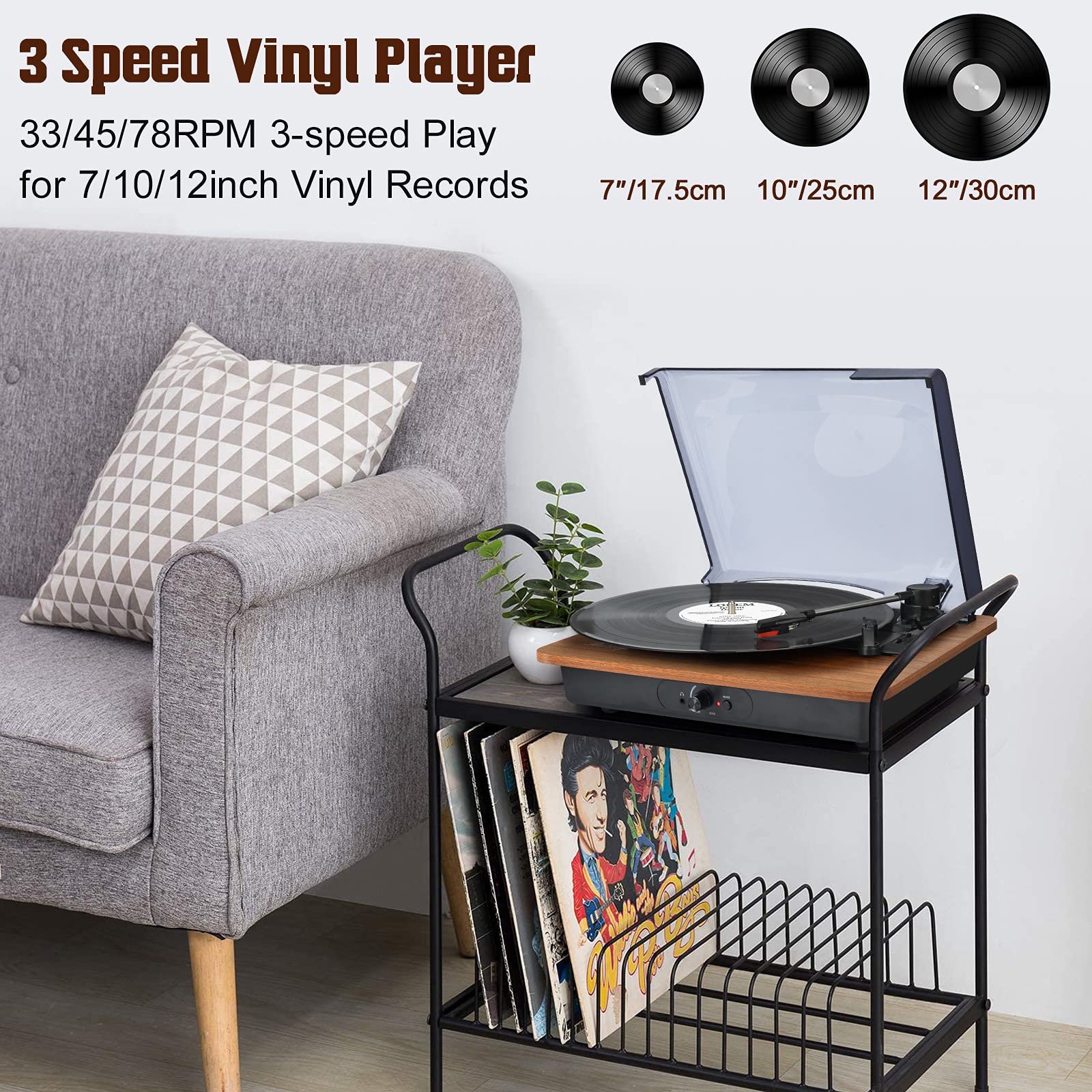 Vinyl Record Player Bluetooth Turntable with Speakers Vintage Record