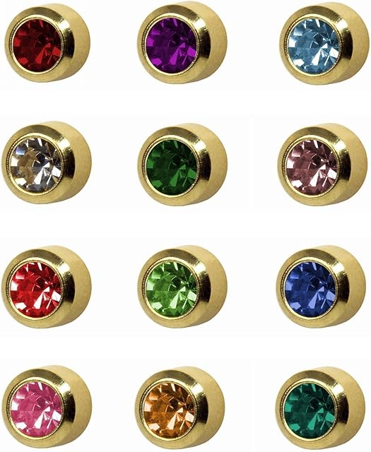 12 Pairs Studex Birthstones Large 5mm Gold Plated Bezel Setting Ear Piercing Stud Earrings