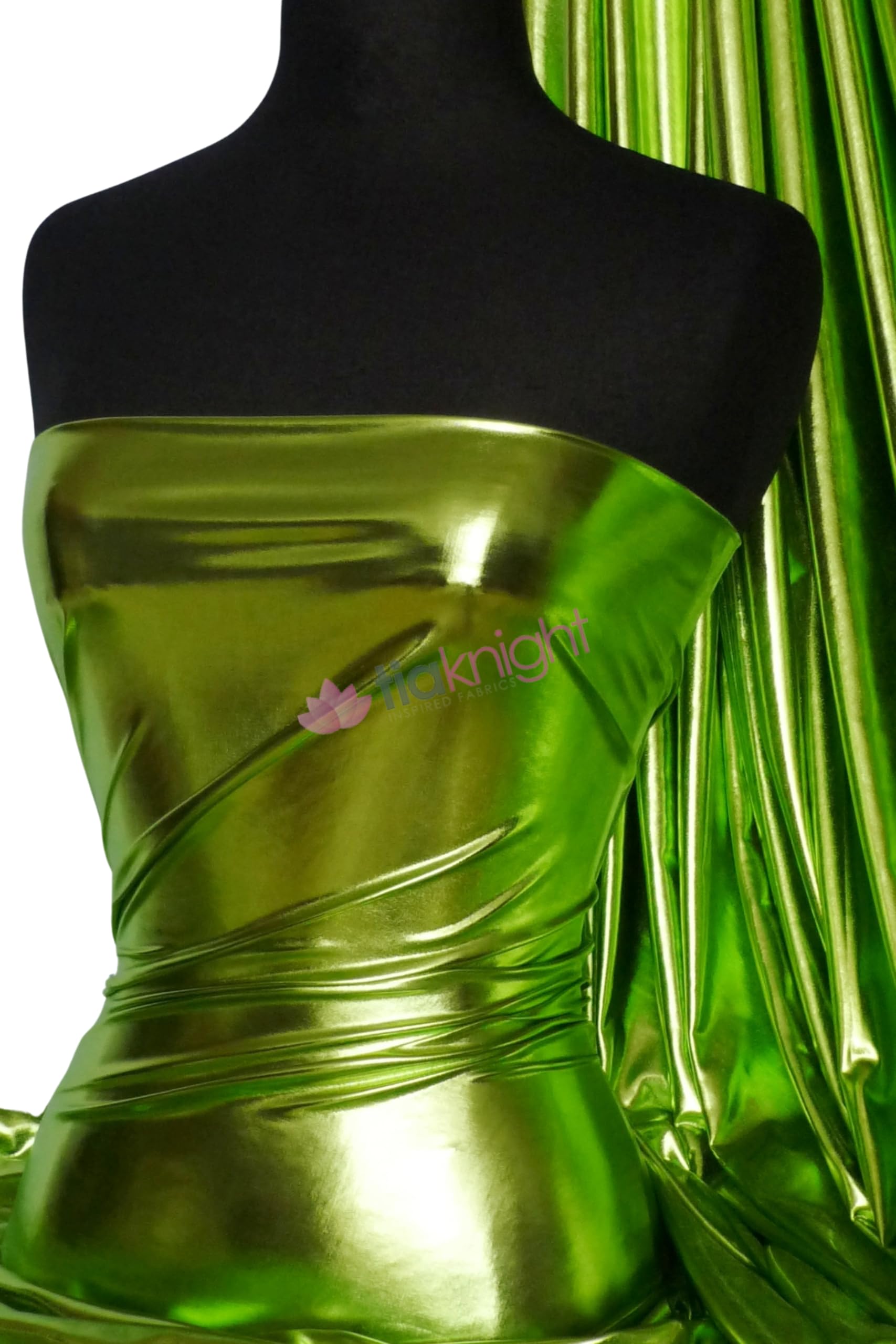Mirror Foil High Shine Liquid Wet Look Stretch Fabric | Stunning Dressmaking & Display Material | Same Day Dispatch | Sold by The Metre | by Tia Knight (Lime Green, 1 Metre)