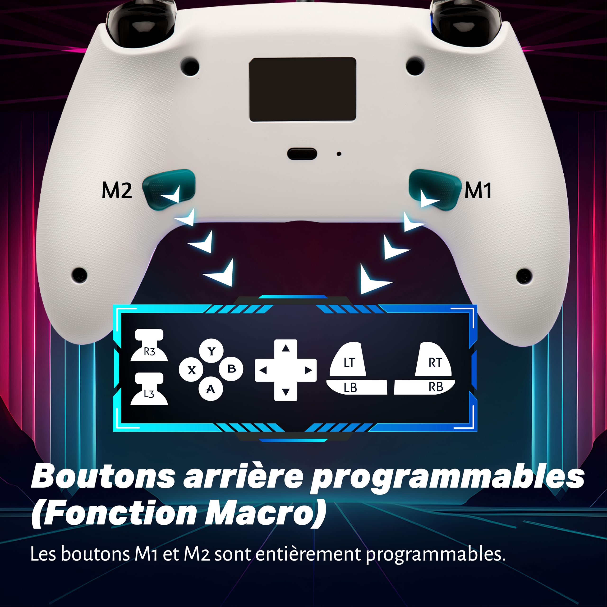 NITHO NOVA Manette Filaire Compatible avec PS5/PC/Android/MAC/Steam Deck, Contrôleur avec Effect Hall, Paddles Programmable, Turbo, Gyroscope à 6 axes, Double Vibration, Éclairage RGB & Prise Casque