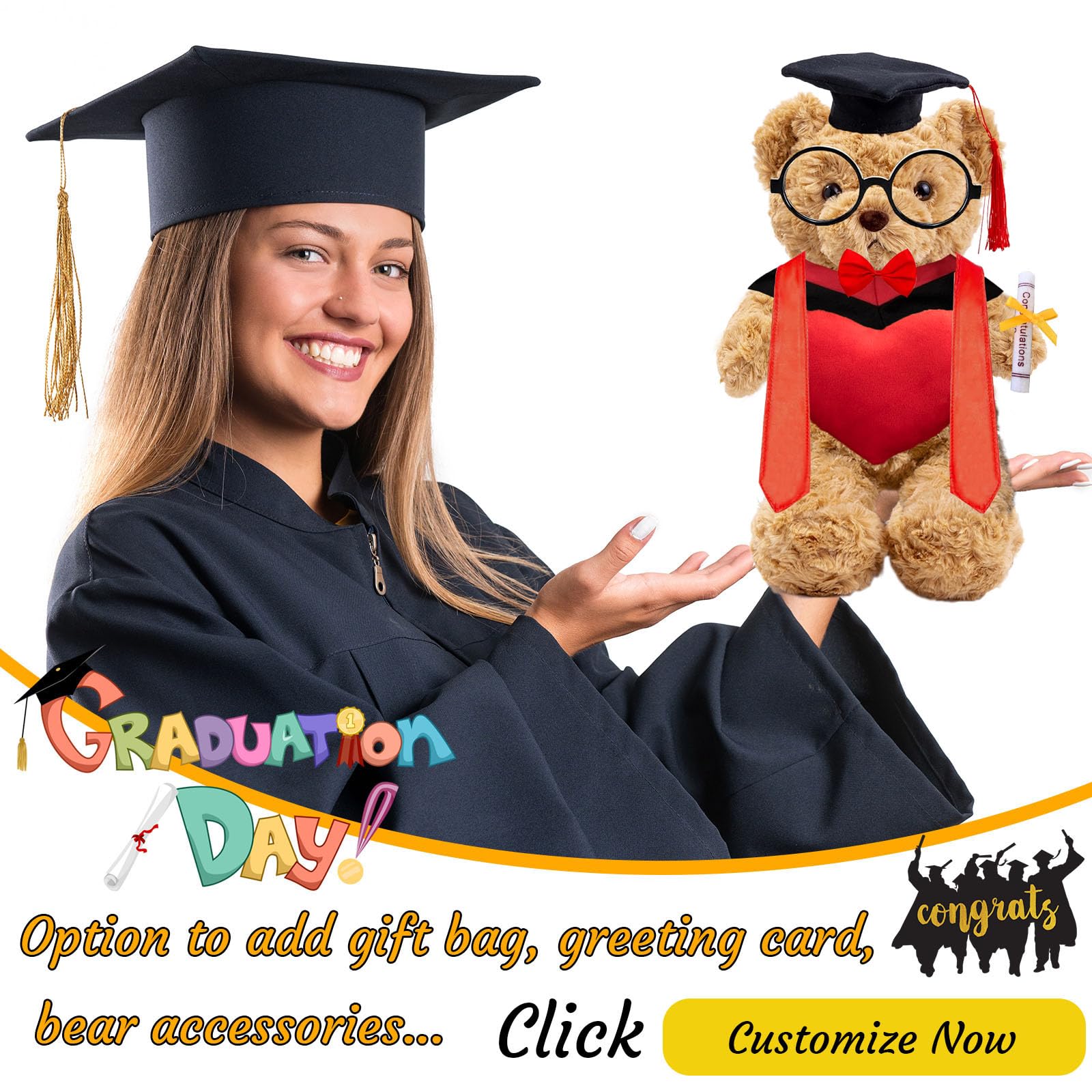 Oso De Peluche De Graduación – Marrón Claro, 23 Cm, Apoyo Emocional Para Exámenes, Regalo Para Estudiantes