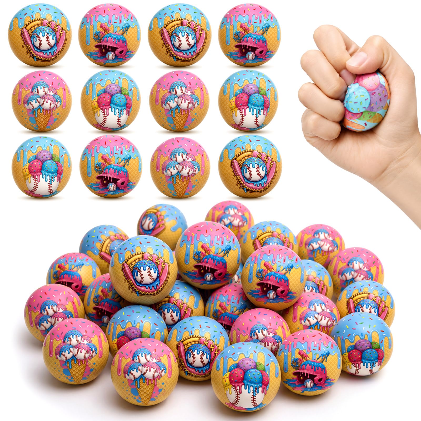 Meooeck 24 Pcs Baseball Ice Cream Party Favors, Ice Cream Drip Goodie Toys
