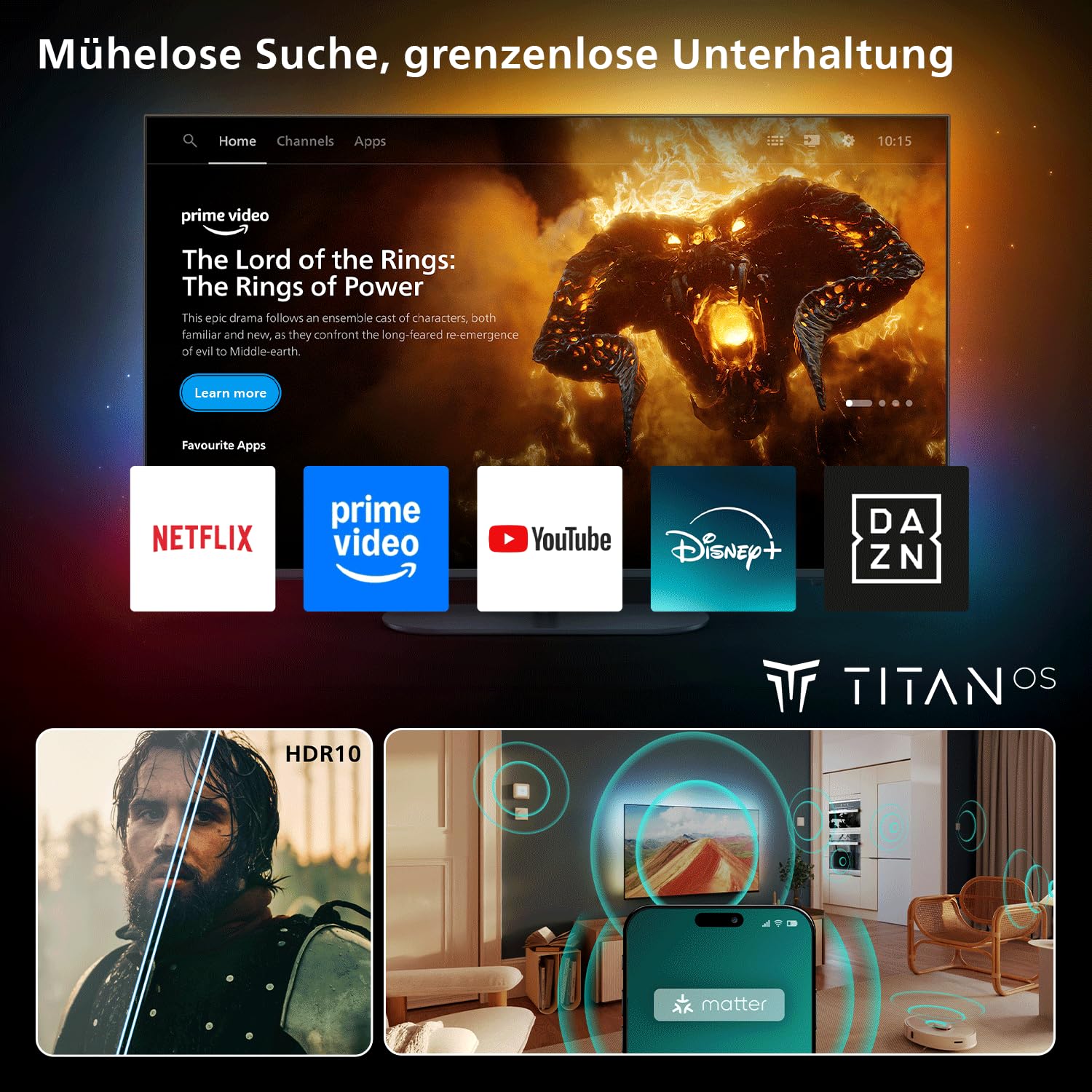 PHILIPS Ambilight TV 32PQS6901/12 32 Zoll FHD QLED Smart-TV | Pixel Precise Ultra HD, Titan OS, Dolby Audio