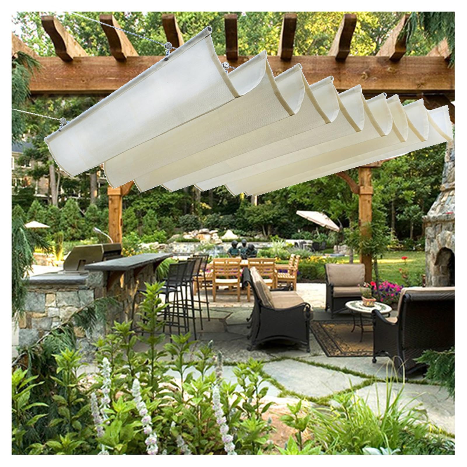Auvent de protection solaire en U pour créer une ombre fraîche sur la terrasse