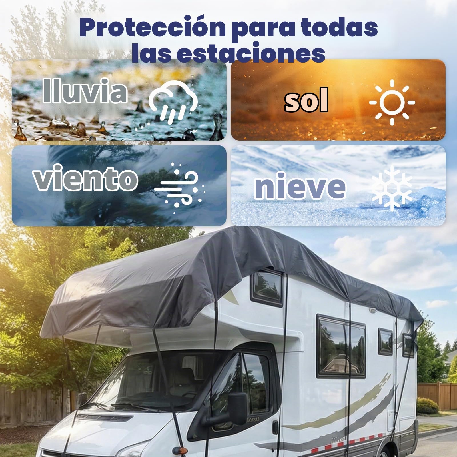 Cubierta Techo Caravana, 8.5x3m, Tela Oxford 300D, Lona Protección, Impermeable, Protección UV, Funda Protectora Autocaravana, Resistente al Agua y Polvo