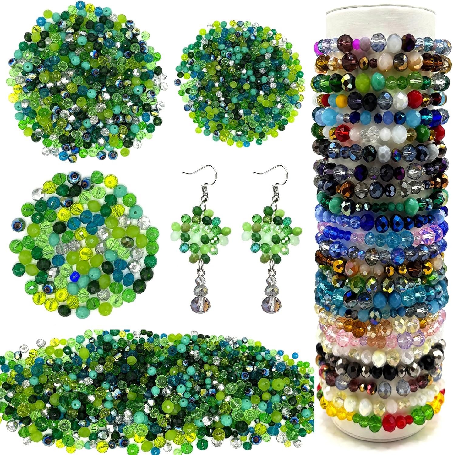 1000PCS Green Glass Beads for Jewelry Making, Assorted Color 4/6/8mm Glass Seed Beads for Crafts, Crystal Spacer Loose Faceted Beads for Bracelets, DIY, Suncatchers,