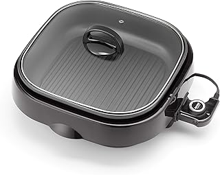 Aroma Housewares ASP-218B Grillet 4Qt. 3-in-1 Cool-Touch Electric Indoor Grill Portable, Dishwasher Safe, with Nonstick Pan & Tempered Glass Lid, Black