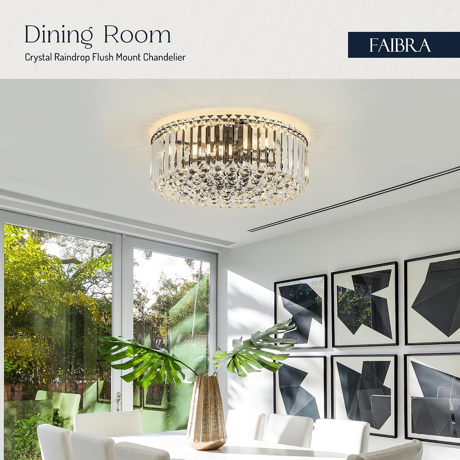 17.3" Black K9 Crystal Raindrop Flush Mount Ceiling Light, Modern Chandelier, Round Luxury Light Fixture for Dining Room, Bedroom, Hallway, Kitchen Island & Living Room image 3