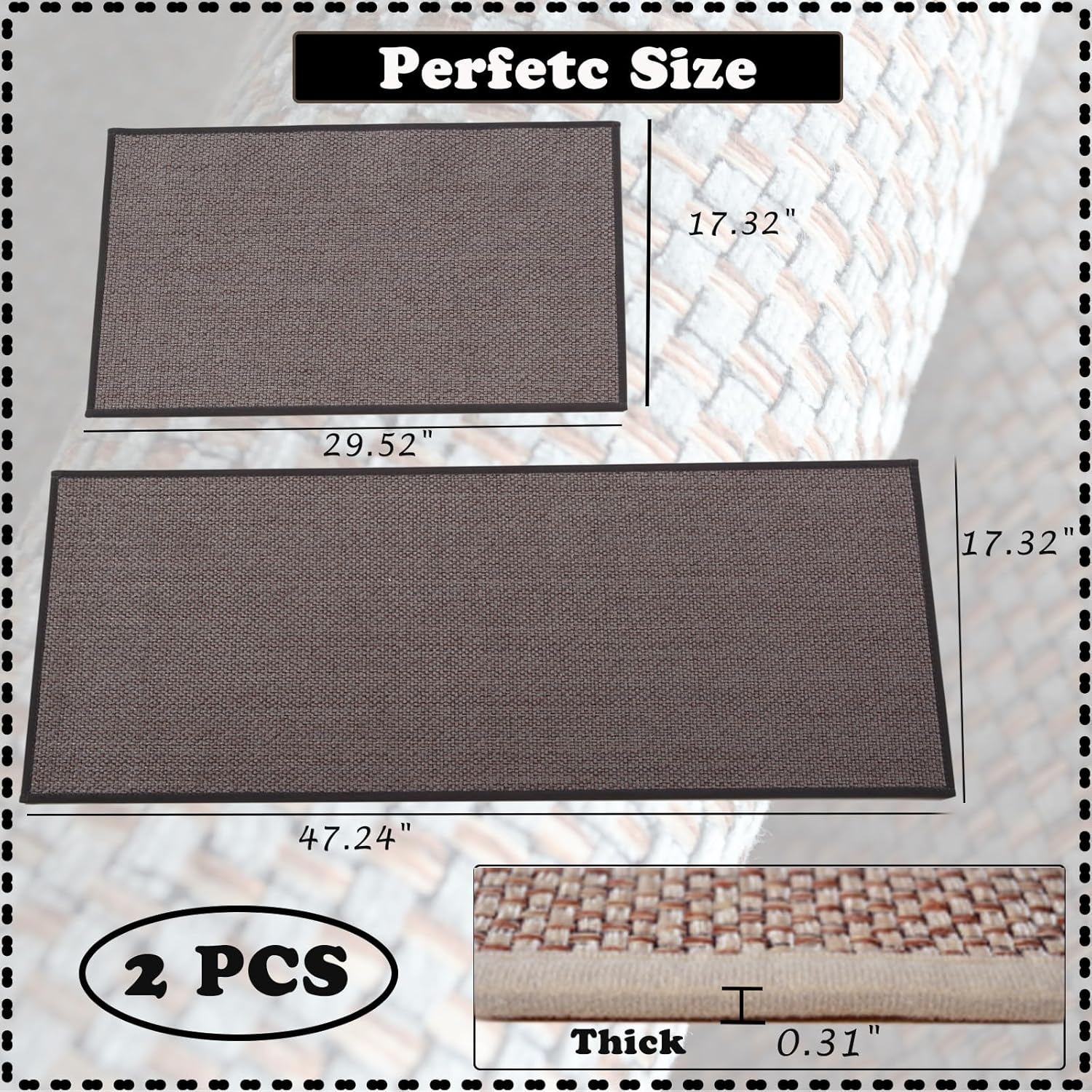 Yancorp Kitchen Rugs Set of 2 PCS Long Kitchen Mats for Floor Kitchen Rug Non-Slip Washable Jute Kitchen Rug Beige Runner Rugs Hallway