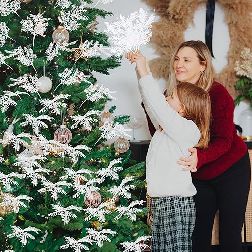 Miniatura 4 de 60 piezas de púas florales de Navidad, ramas de pino artificiales, ramas de árbol falsas, púas florales de Navidad con purpurina para árbol de