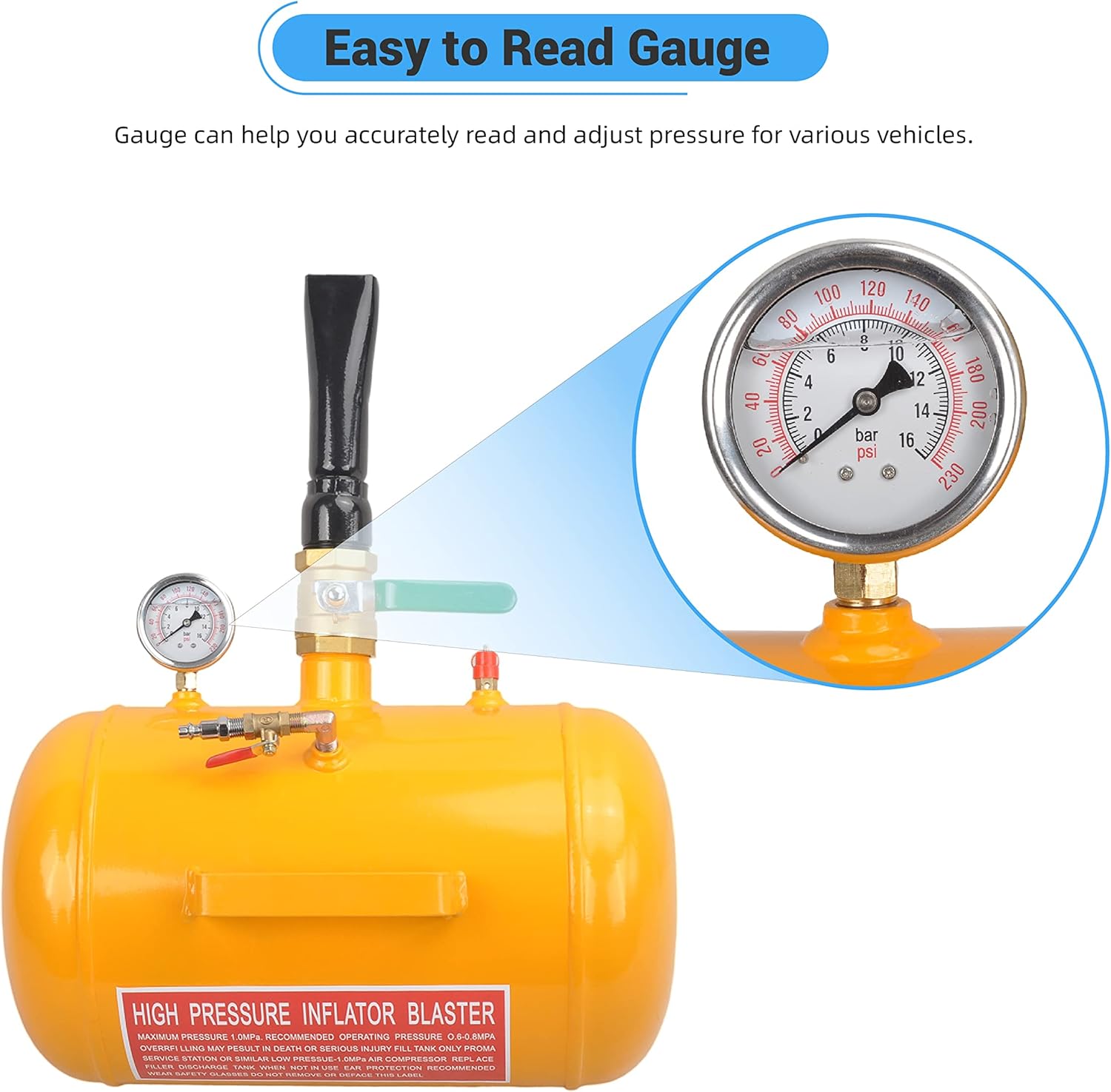 5 Gallon Air Tire Bead Seater 110 PSI Blaster Tool Seating Tire Inflator with Gauge by GESEXI - Car Truck ATV Tire Inflator Tank,Yellow
