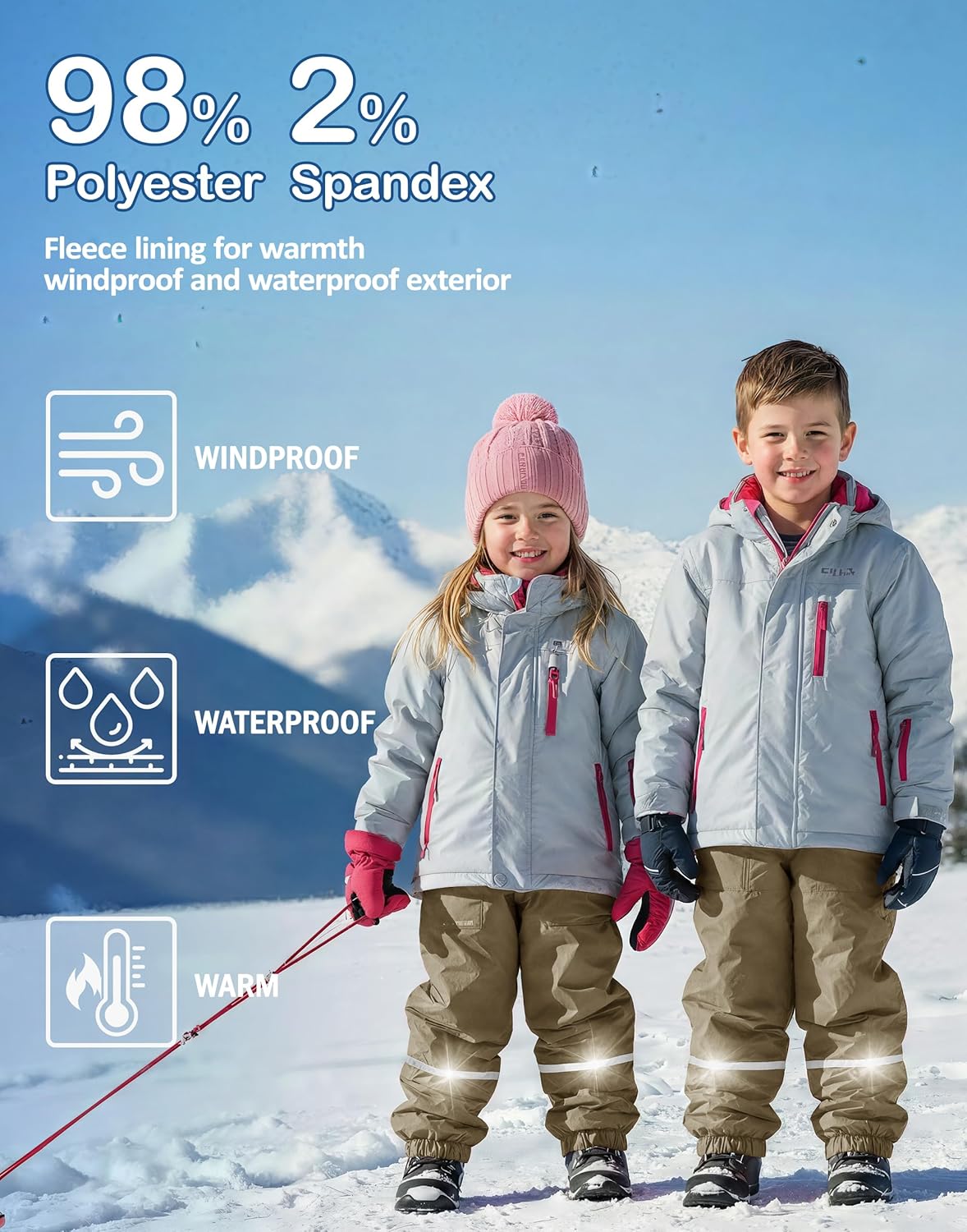 2T/3T/4T/5T Toddler Snow Pants Waterproof Fleece Lined Winter Warm Ski Rain Pants with Drawstring for Kids Boys Girls - Image 6