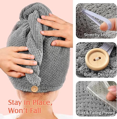 Miniatura 5 de YFONG Paquete de 2 Toallas de Microfibra Envolventes para el Cabello para Mujeres, Turbante de Cabello de Secado Rápido Súper Absorbente para Todos