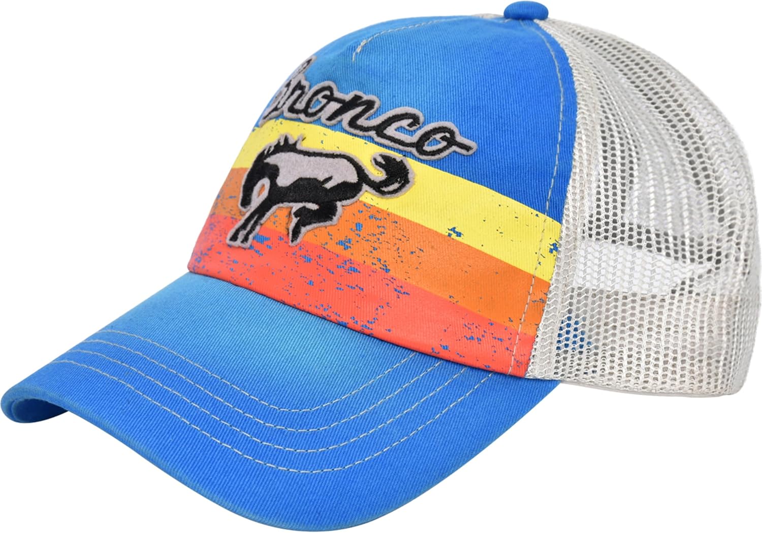 Ford Bronco Embroidered Logo Washed Cotton Adjustable Trucker Hat with Curved Brim, Royal Blue, One Size Ford Bronco Embroidered Logo Washed Cotton Adjustable Trucker Hat with Curved Brim, Royal Blue, One Size