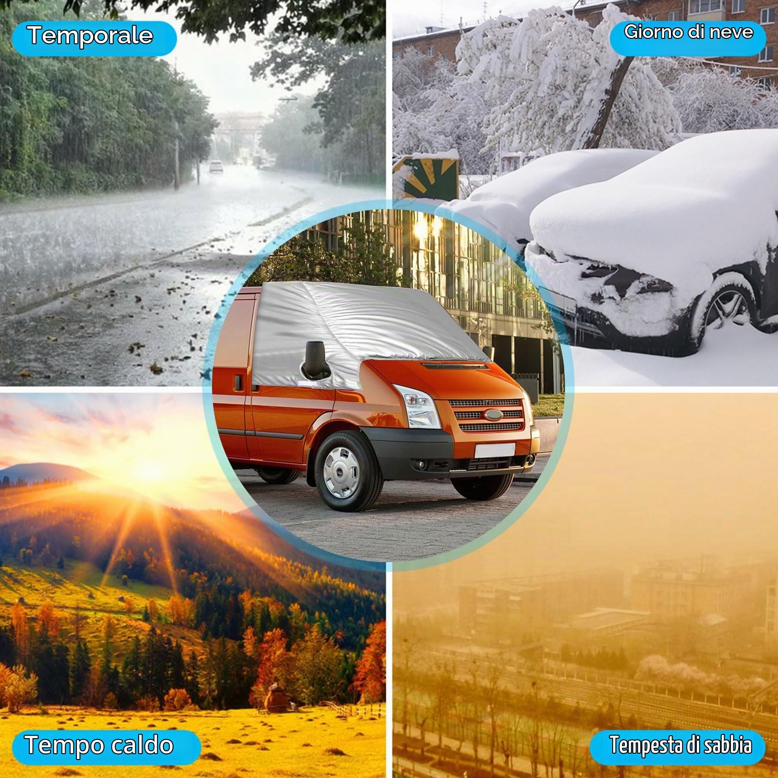 Copertura Avvolgente per Parabrezza Anteriore Sostituzione per Ford Transit Van MK7 2006-2013, Parasole per Finestra Anteriore per Tenda da Campeggio Resistente Alle Intemperie