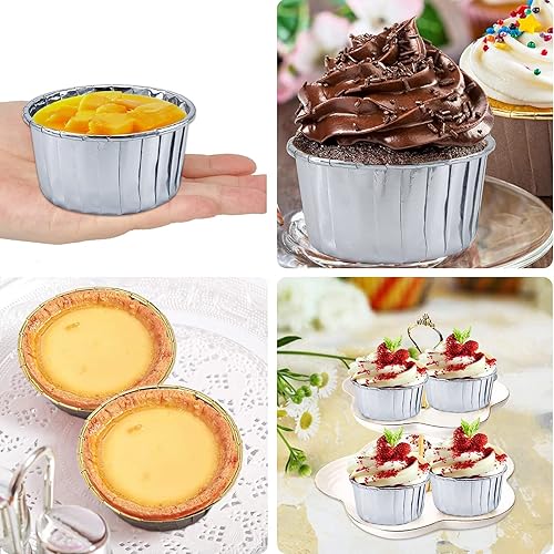 Miniatura 6 de LNYZQUS - Paquete de 50 forros de papel de aluminio para cupcakes con tapas de cúpula, tazas grandes para magdalenas de 5.5 onzas, moldes