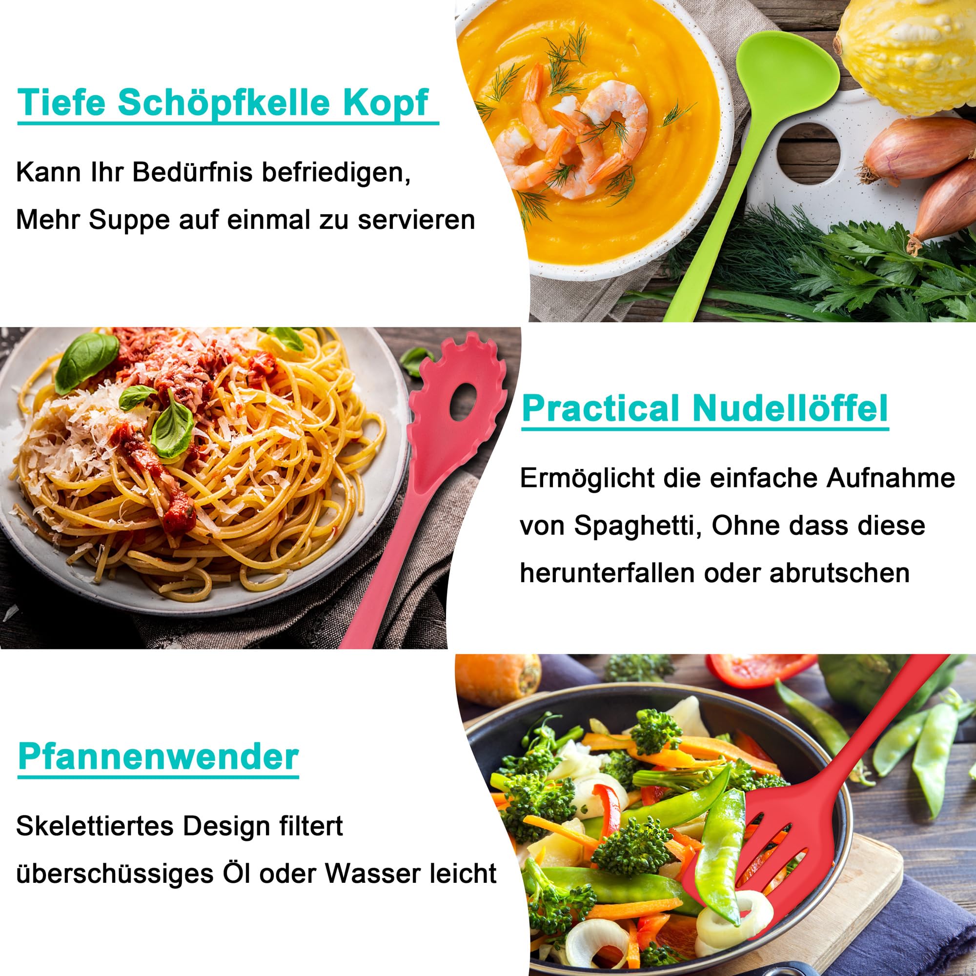 Set 25 Utensili Cucina In Silicone - Antiaderente, Resistente Al Calore, Con Portautensili E Ganci - Foto 3