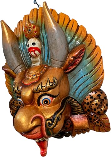 Miniatura 3 de Himalayan Craft Cheppu - Escultura de pared, budismo de madera individual, Cheppu antiguo, comiendo serpientes naga, máscara de madera para colgar