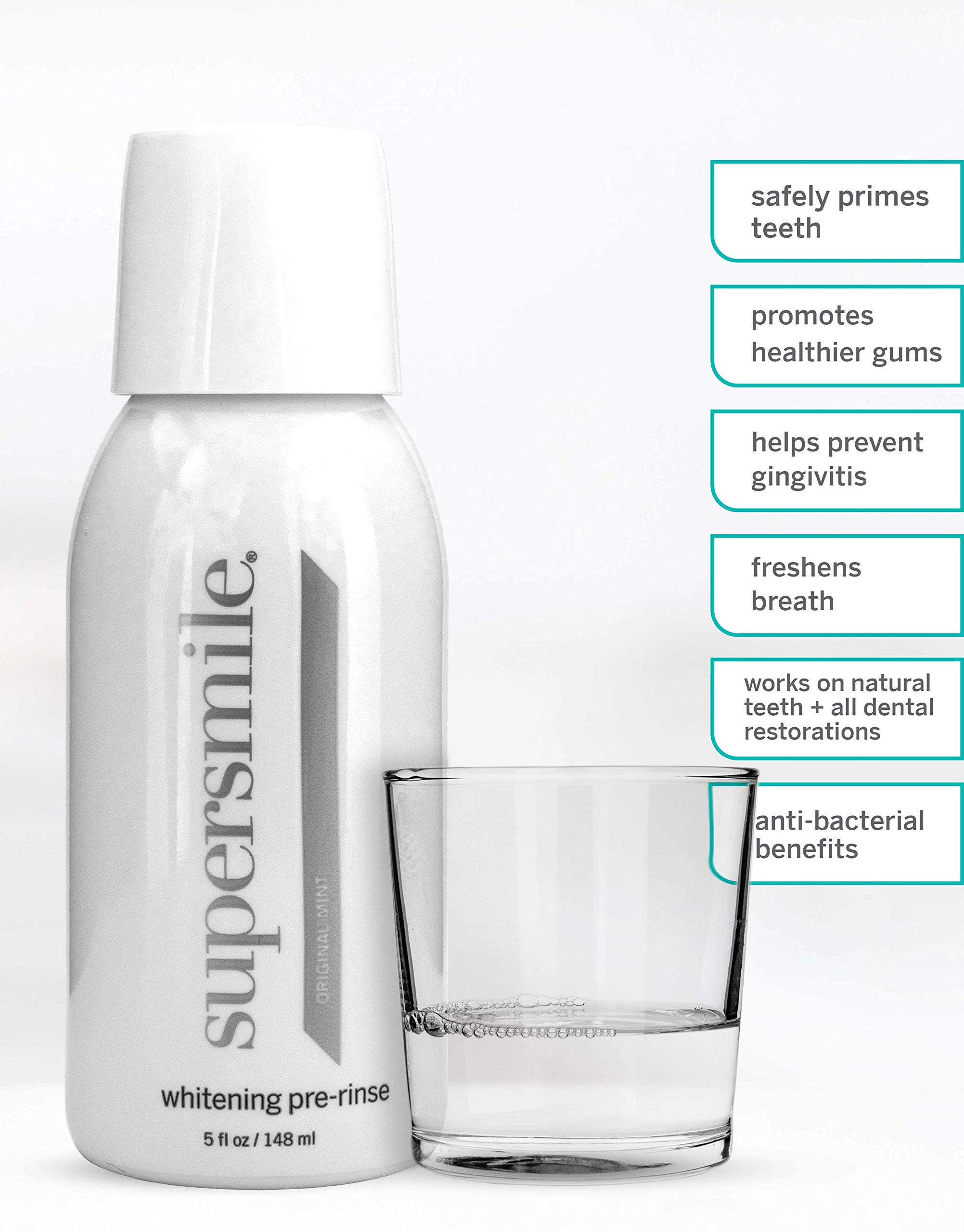 Supersmile Whitening Pre-Rinse, Clinically Formulated Pre-Brush Dental Mouthwash, Original Mint, 5 Fl Oz
