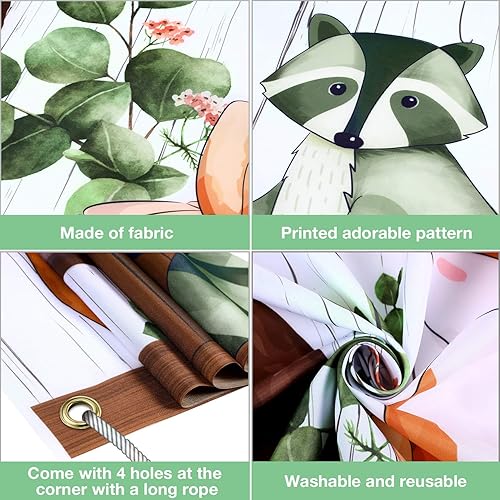 Miniatura 7 de Pancarta de fondo de baby shower de bosque, tela grande, decoración de fiesta de cumpleaños de animales de la selva, criaturas del bosque, fondo de