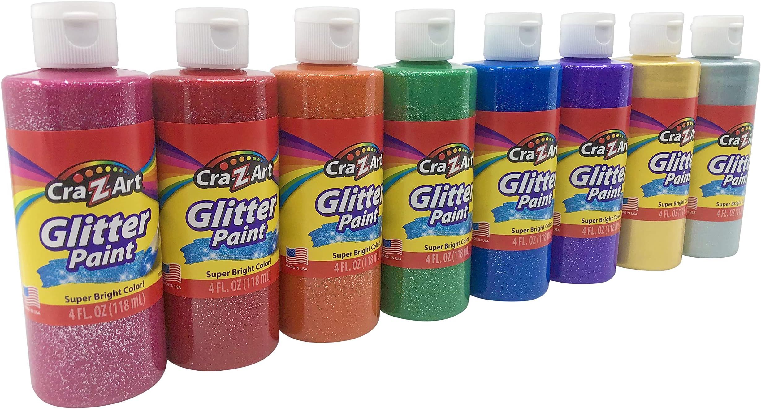 Cra-Z-Art Washable Glitter Paint Bulk Pack 8ct, Assorted Colors 4oz each bottle
