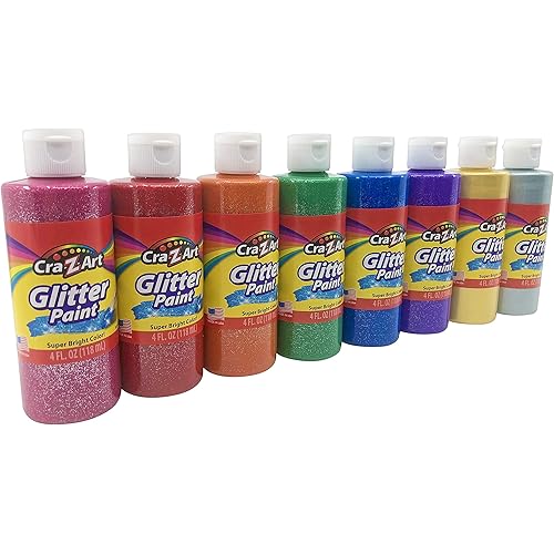 Cra-Z-Art Washable Glitter Paint Bulk Pack 8ct, Assorted Colors 4oz each bottle