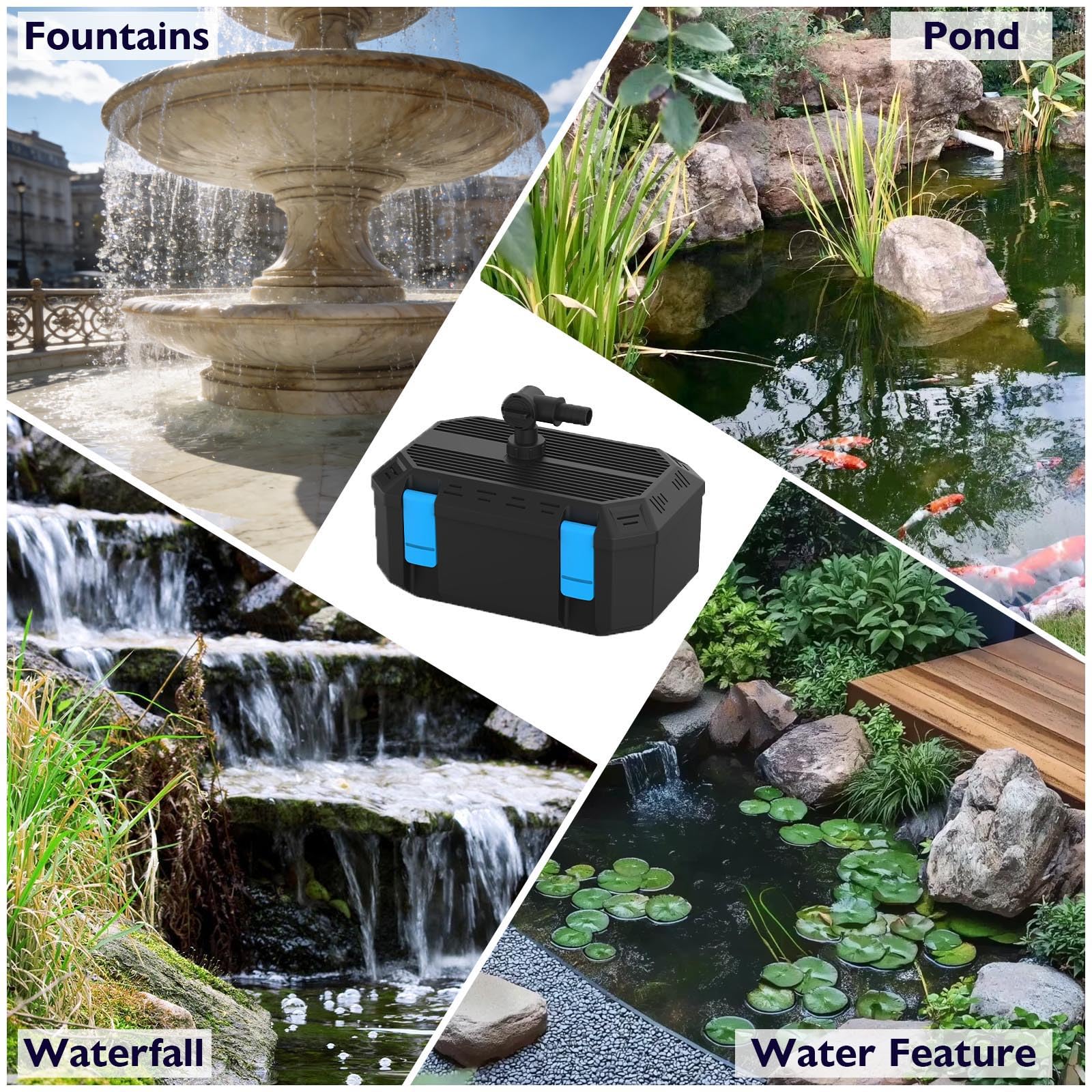 Pompa filtrante per laghetto da 850 GPH con filtraggio a 4 fasi, filtro per laghetti esterni, 500-750 litri, scatola filtro per pompa per giardino, cascata, fontana, fontana