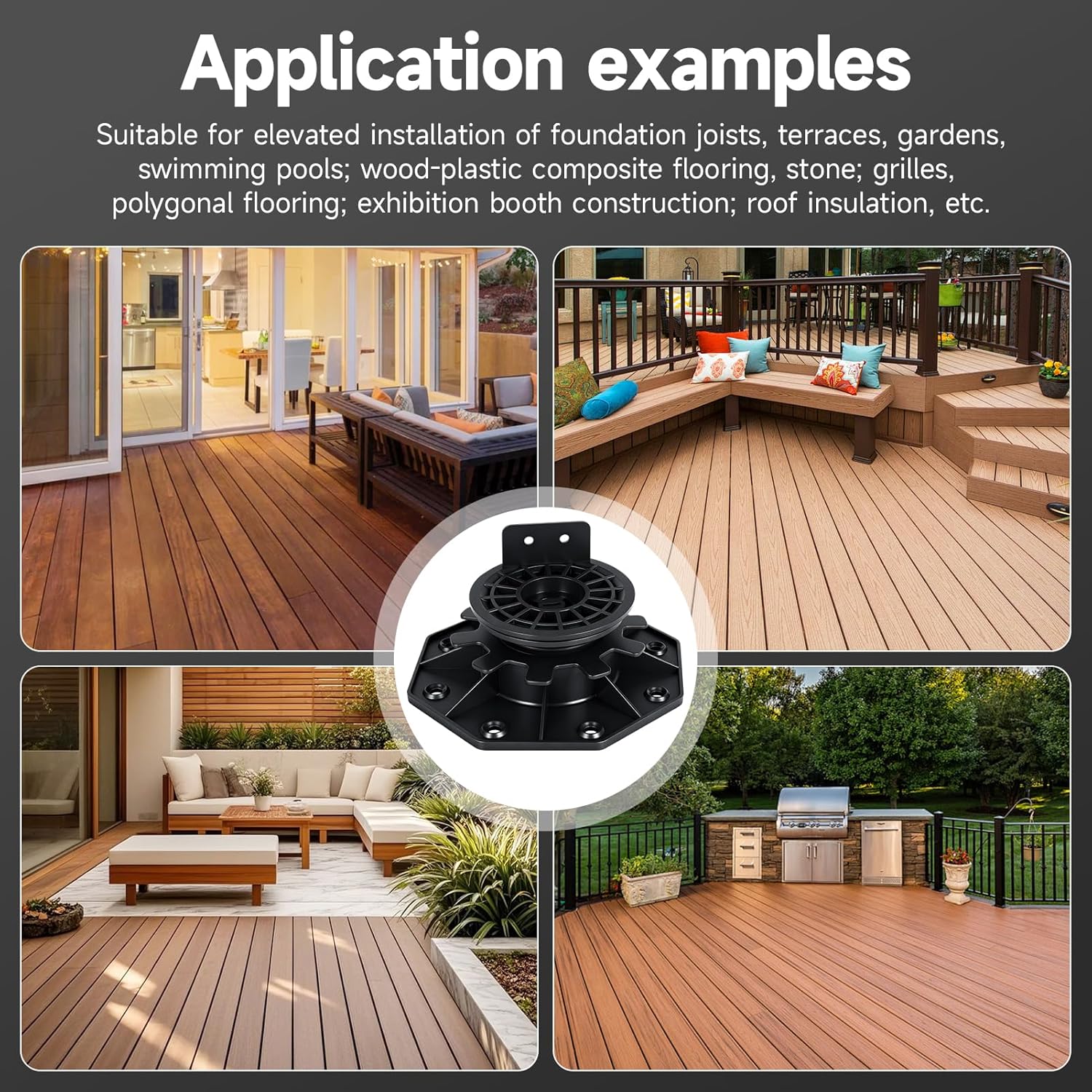 24Pack Adjustable Deck Support Pedestal,Floor Lift Plastic Deck Foundation Support Base, Floating Deck Platform,Height Adjustment Raising from1-9/16" to 2-3/4", Automatic Leveling