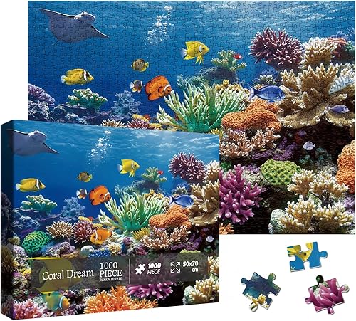 Coloridos rompecabezas de peces de arrecife de coral del océano para adultos, 1000 piezas, hermoso rompecabezas de animales marinos, rompecabezas