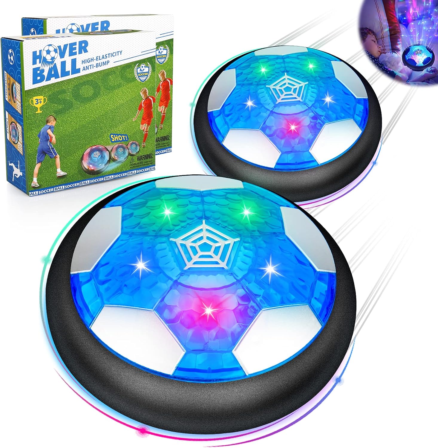 Sillbird Hover Soccer Ball Set of 2, Rechargeable Air Power Football with LED Starlight and Soft Foam Bumpers Kids Gifts Toys for 3+ Year Old Boys Girls Indoor Outdoor Sport Games : Toys & Games