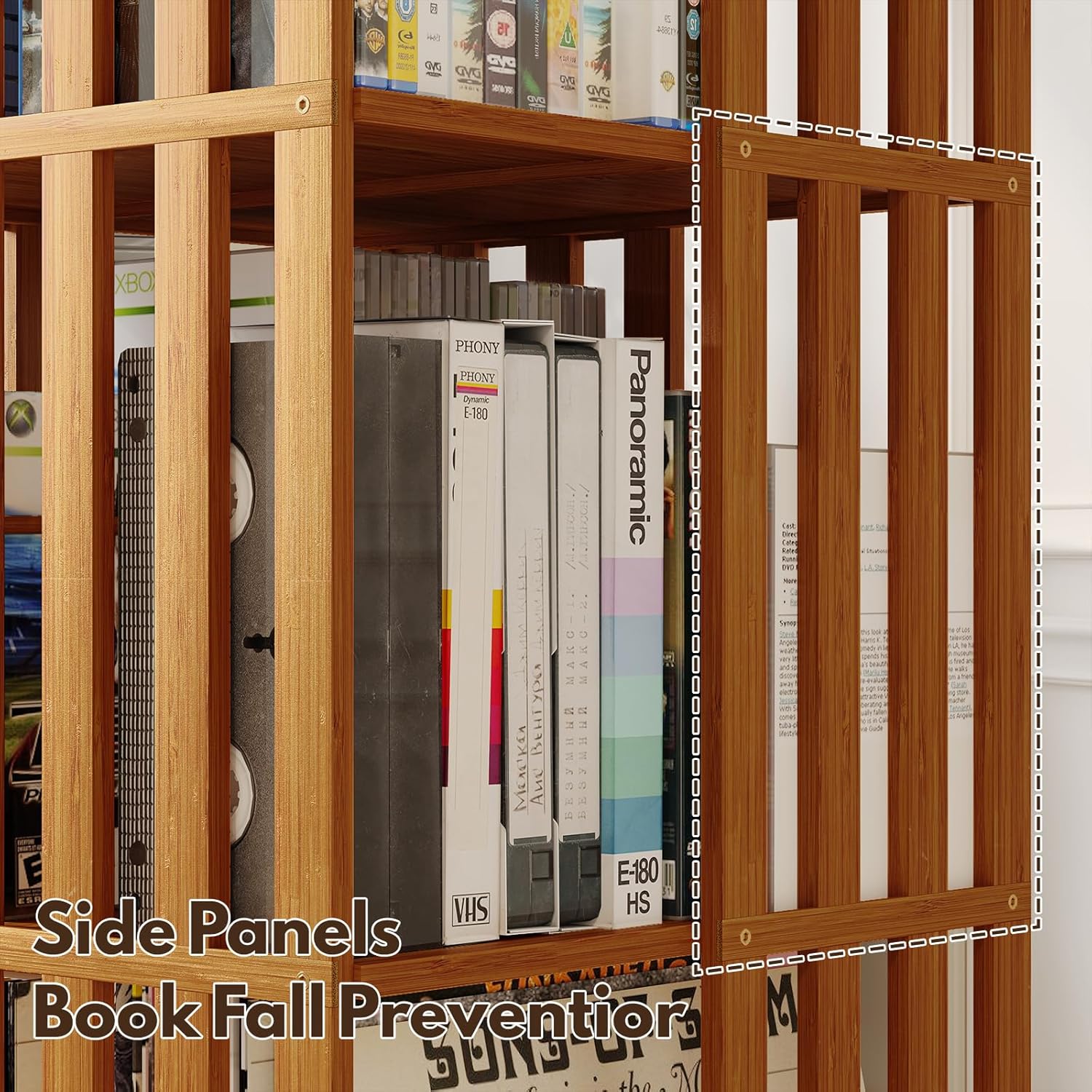 XIMN 360° Rotating Bamboo CD/DVD Shelf - 6-Tier Space-Saving Media Storage Cabinet for Movies, Organizer with Super Compact Design (Walnut, 6 Tier)