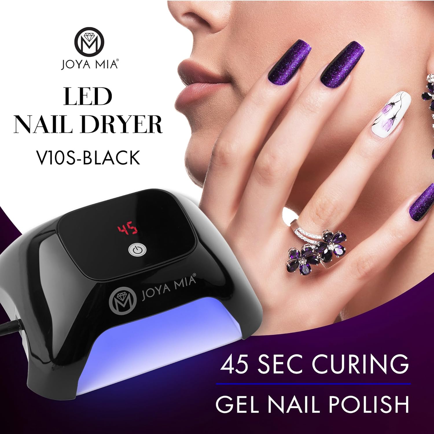 JOYA MIA Nail Dryer V10S, Professional UV Light for Nails, UV Light Nail Lamp for Curing Gel Polish, UV Lamp with Removable Stainless Steel Plate, for Hands and Feet, Black