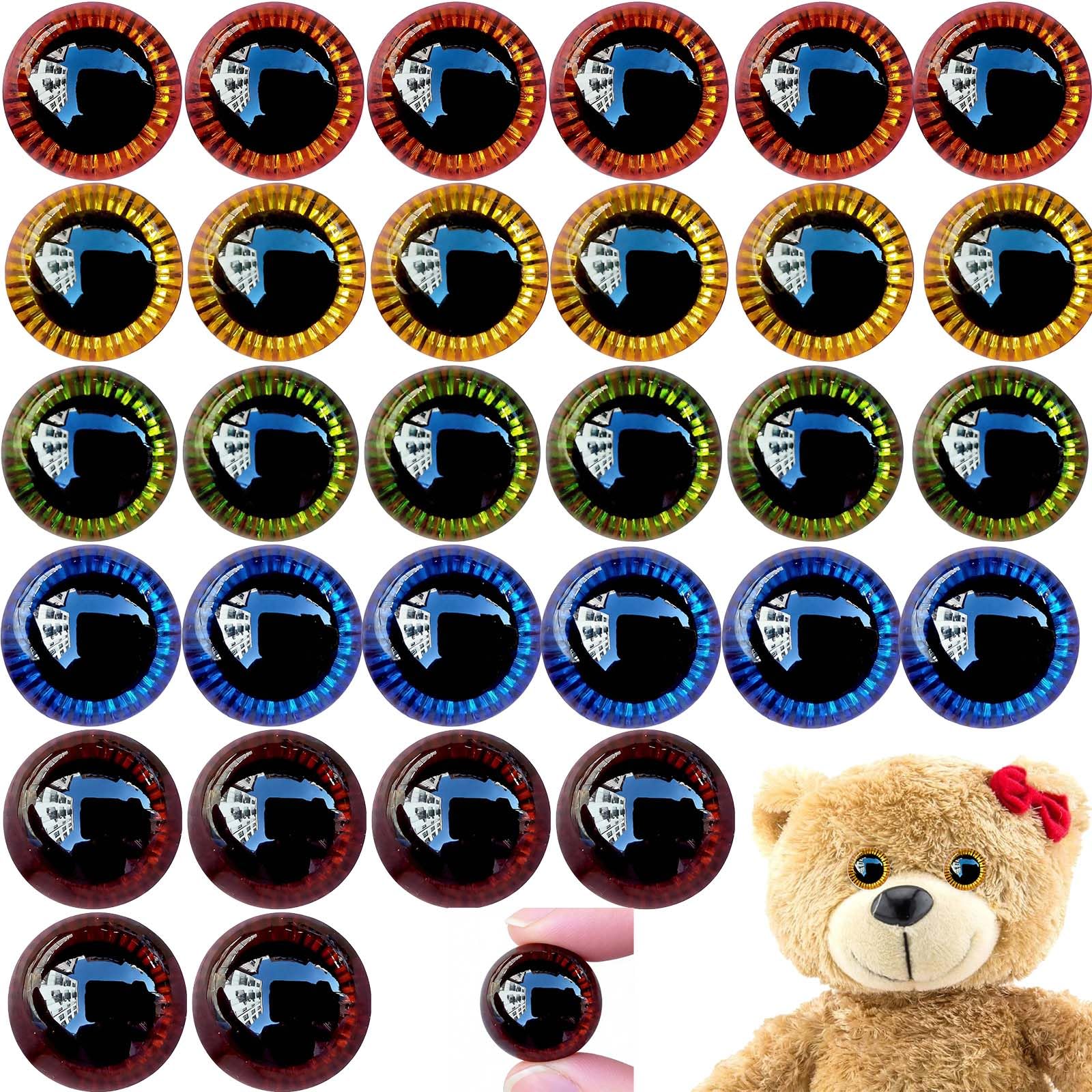 Occhi di Sicurezza per Bambole 30 Pezzi 13mm in Plastica Glitter con Rondelle, Occhi Artigianali Tondi per Uncinetto, Peluche, Pupazzi Fai da Te, con Scatola Portaoggetti