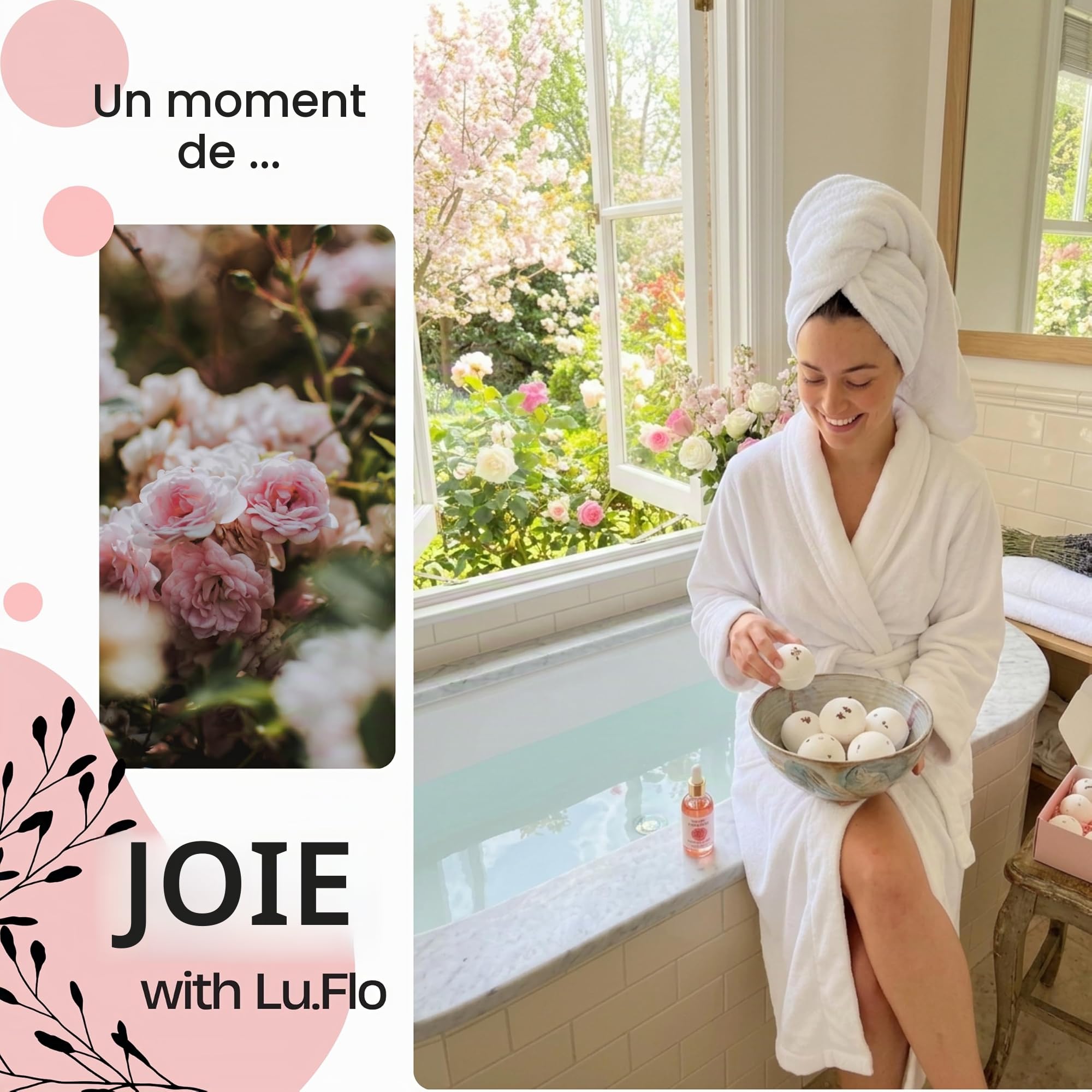 Lu.Flo Boules de Bain Femme 5x60 g, Coffret Cadeau Kraft | Pétales de Rose, Huiles d’Avocat et Tournesol, 97,99 % d’Origine Naturelle
