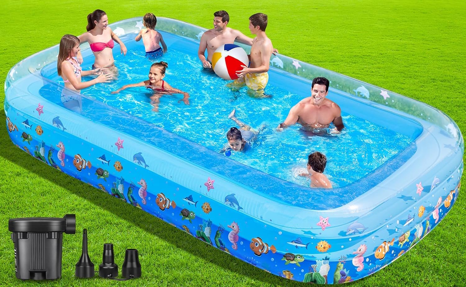 Inflatable Swimming Pool, 130" X 72" X 22" Oversized Thickened Blow-Up Pool with Air Pump, Swimming Pools for Kids, Adults, Family, Garden, Backyard, Summer Water Party