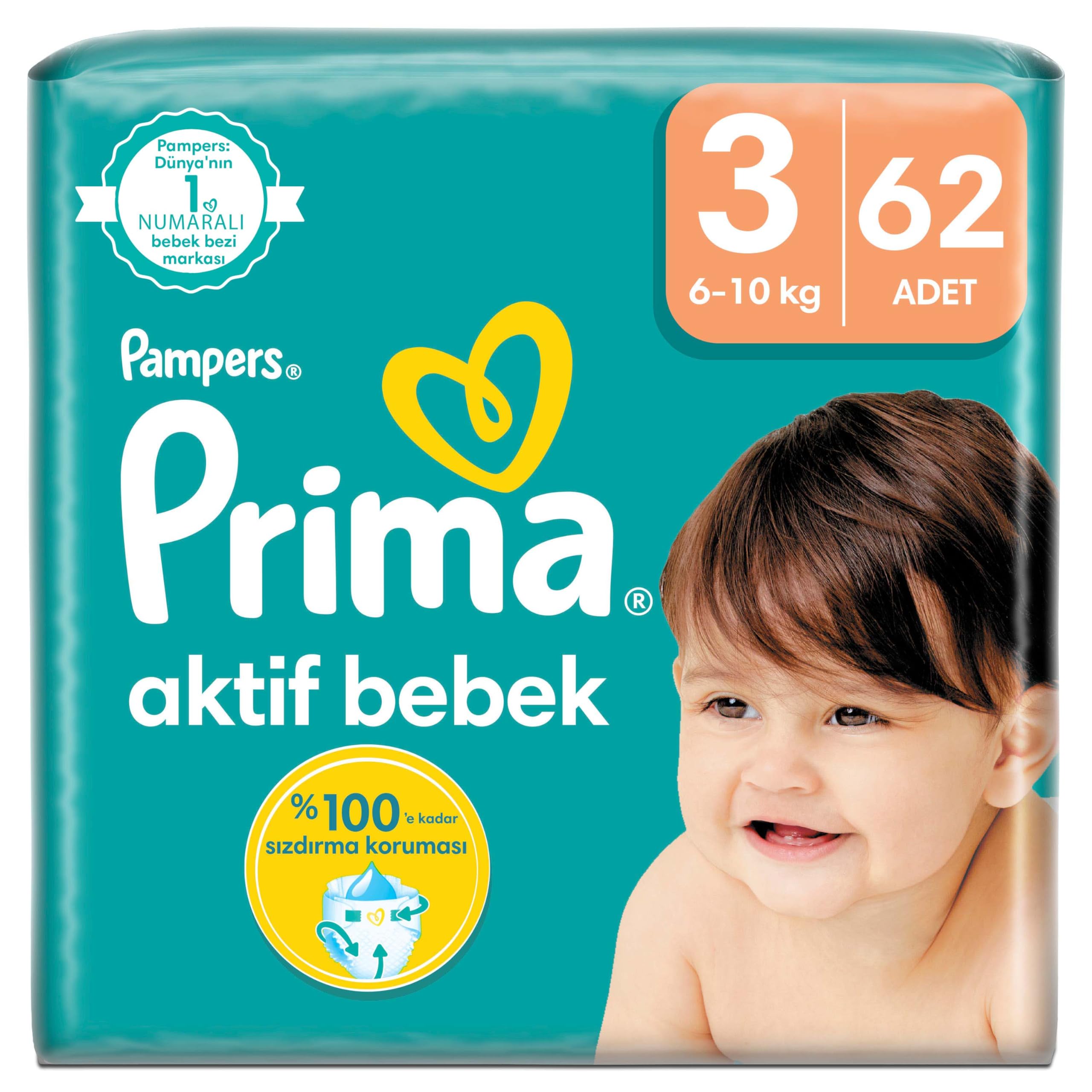 Prima Bebek Bezi Aktif Bebek 3 Beden 62 Adet Fırsat Paketi