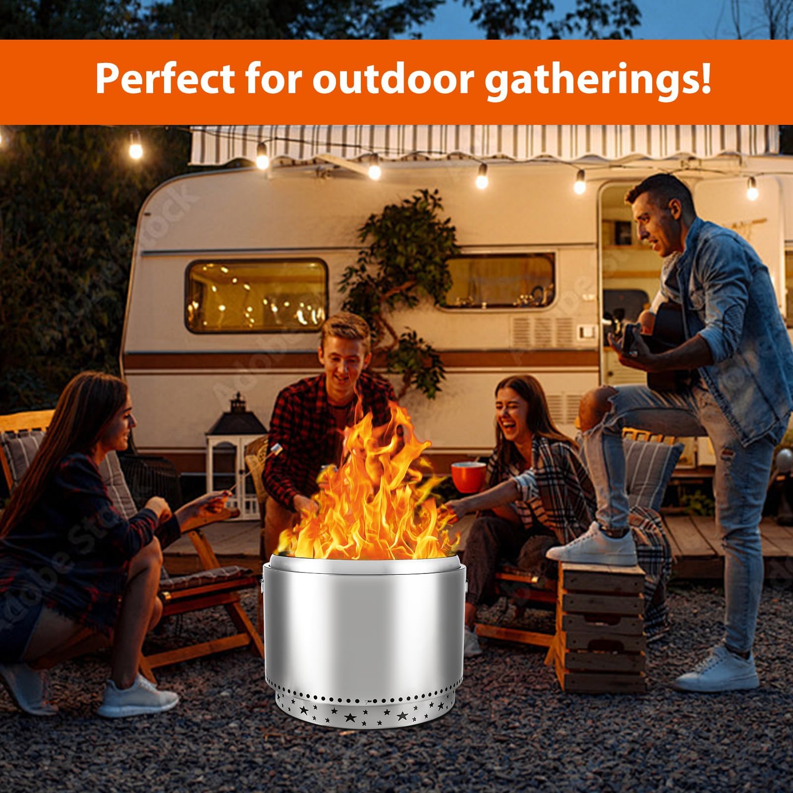 Brasero Exterior sin Humo con Interruptor de Aire, 27 Pulgadas, Acero Inoxidable, combustión Secundaria, portátil para Acampar, Fiestas en el jardín y Uso versátil en Interiores y Exteriores.