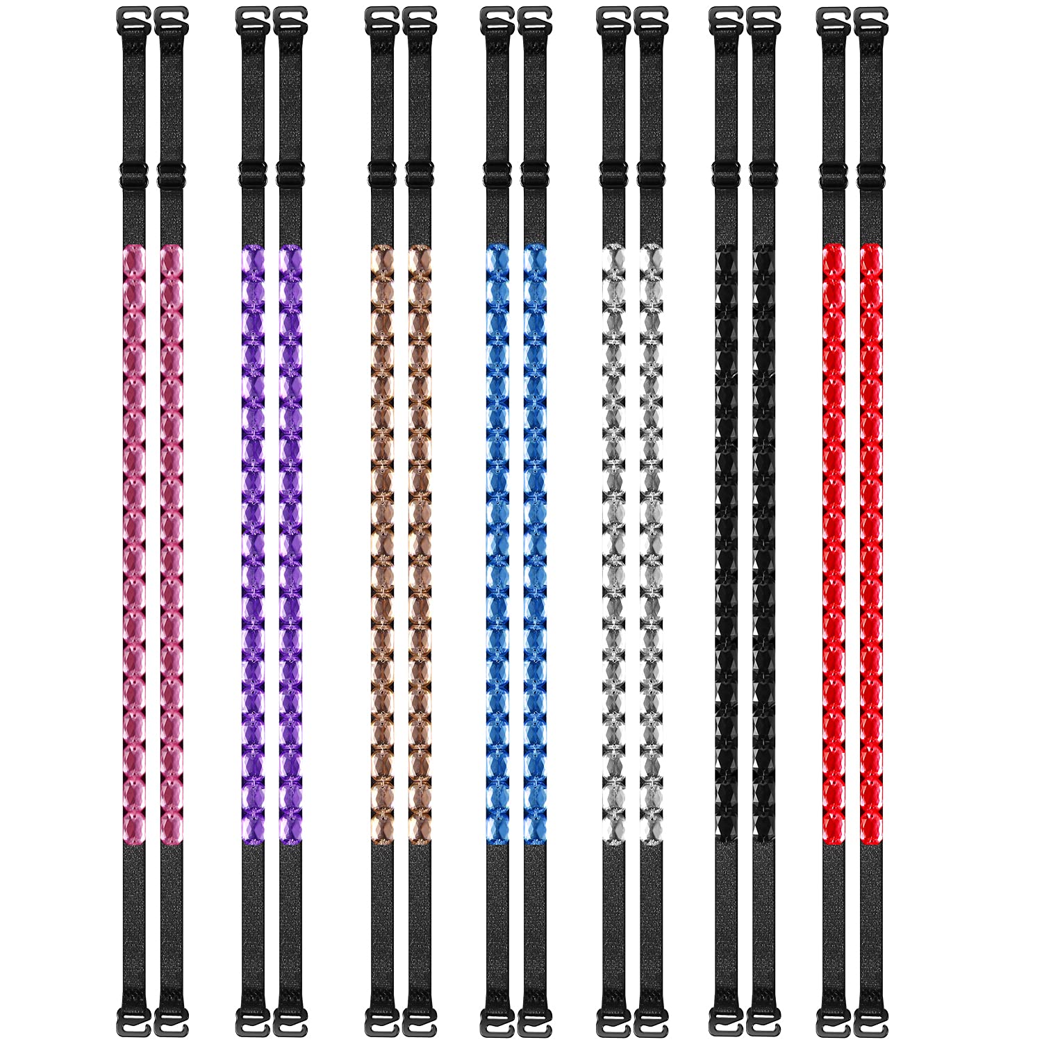 PQIQPWomen's Replacement Bra Strap Rhinestone Invisible Elastic Adjustable Removable Shoulder Straps Tops Dress Decoration Multi Color 5Pairs /Pack