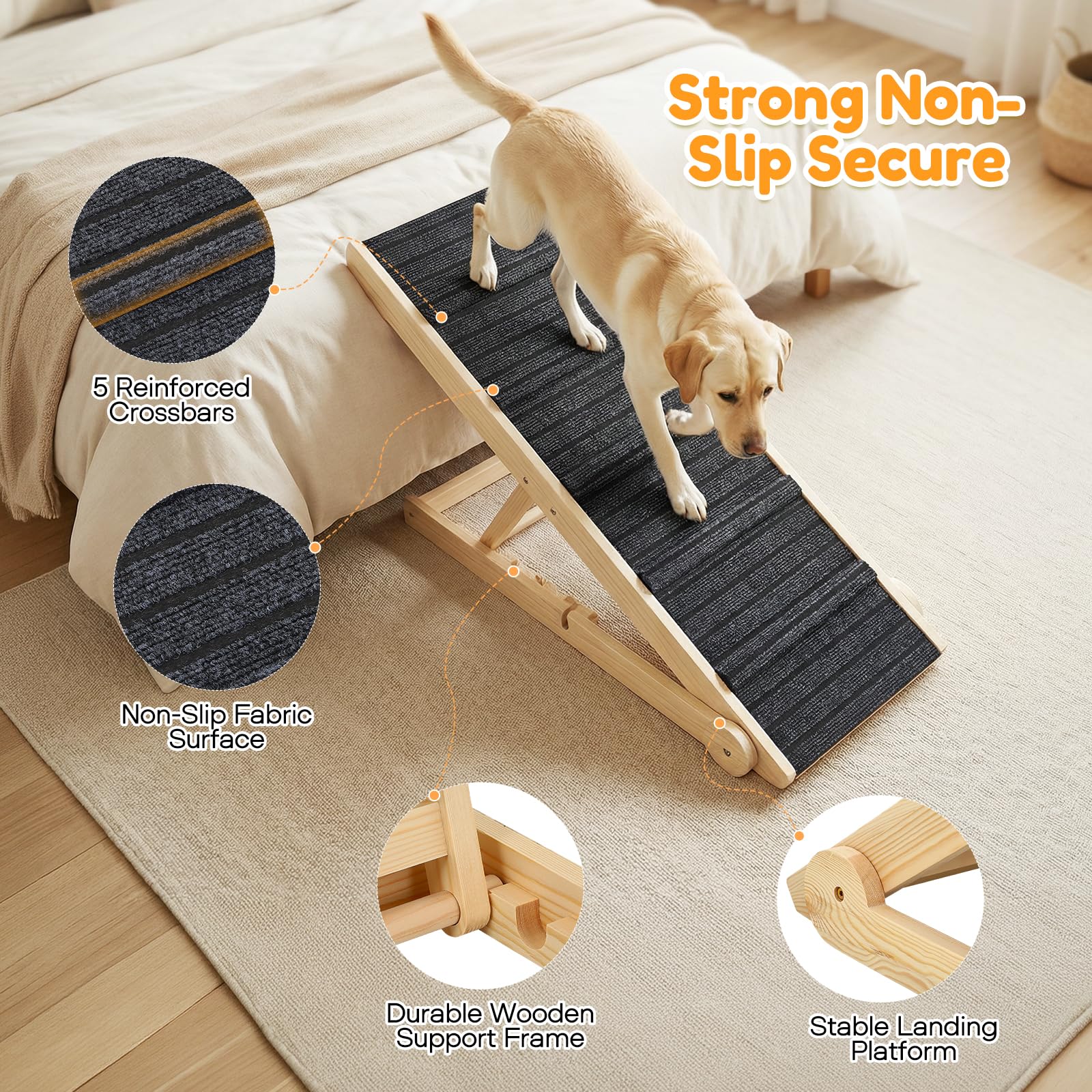 Rampa Plegable para Perros de Madera, Ajustable Madera 7 Alturas,