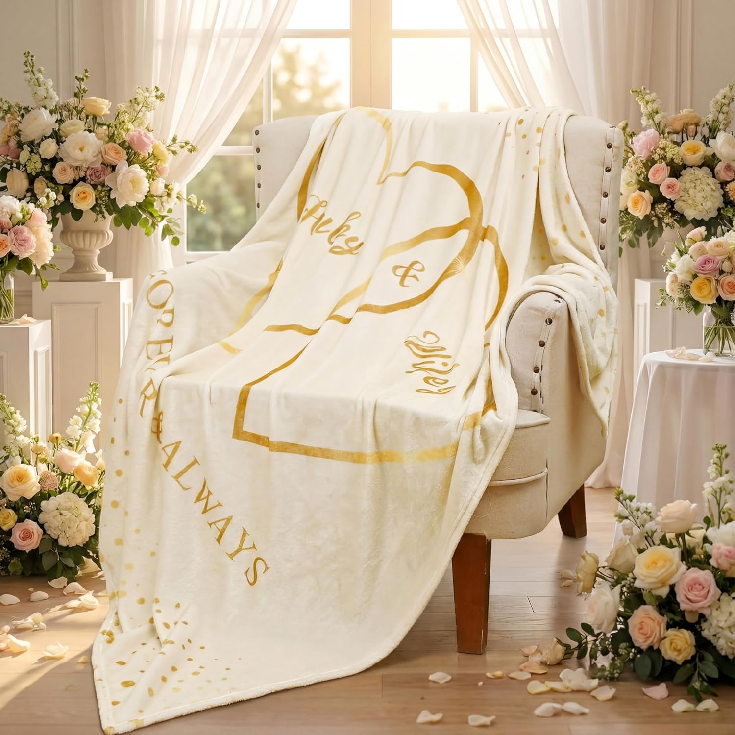 Ganeen Couples Blanket Wedding Gifts for Couples Hubby Wifey Intimacy Throw Blanket Newlywed Wedding Engagement Marriage Gift for Room Decor 60 x 50(Romantic,Beige)