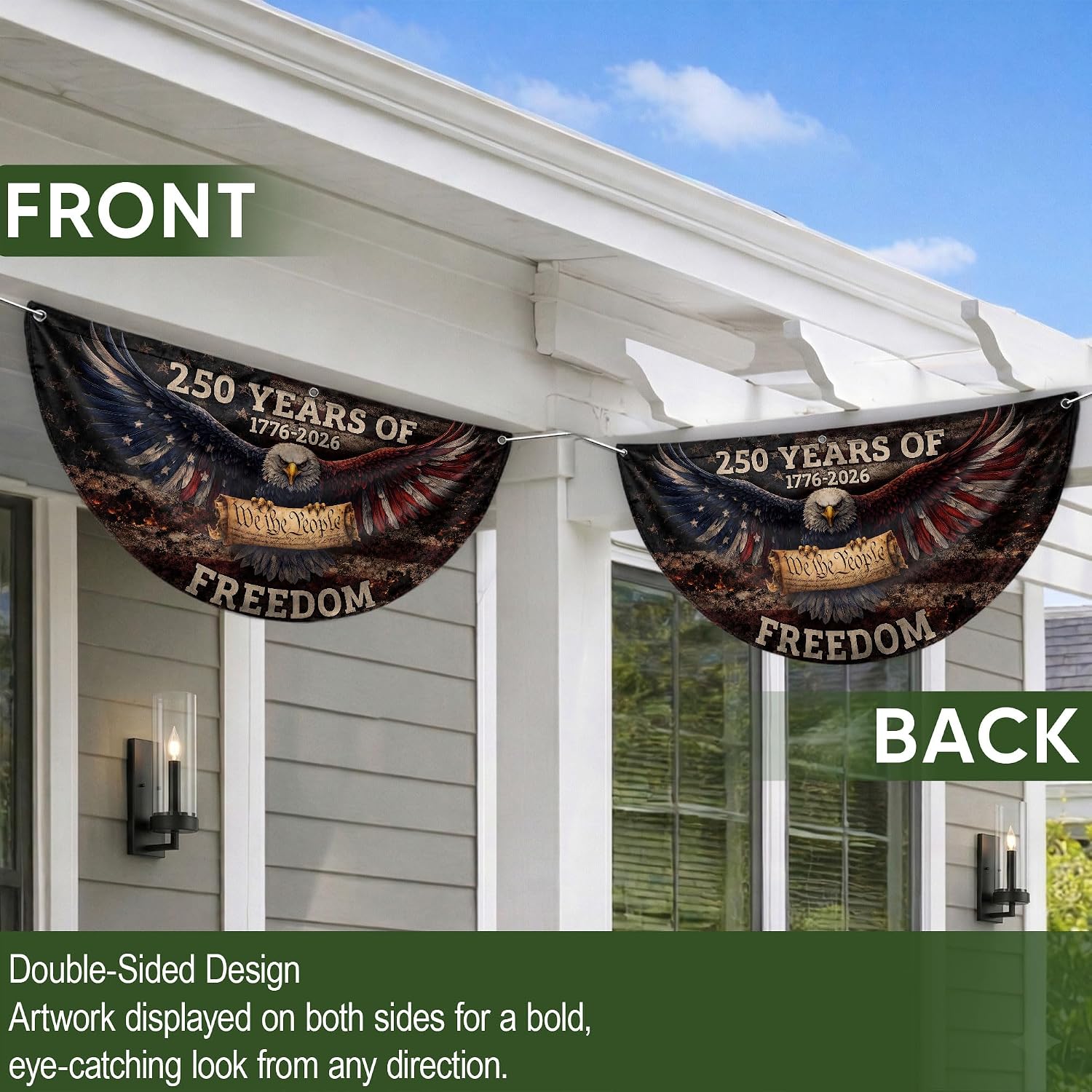 2PCS 250 Years Of Freedom Flag With Eagle, 250 Anniversary Usa Flag, American Flags For Fence, Front & Back Printed, 250th Usa Anniversary Banner 1.5x3 Ft, 1776-2026 Commemorative, 250 Year Patriotic Flags 2